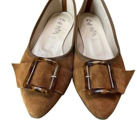 Le Matin Camel Leather Buckle Pointy Toe Ballet Flats Women Size 9 Italy - Picture 7 of 13